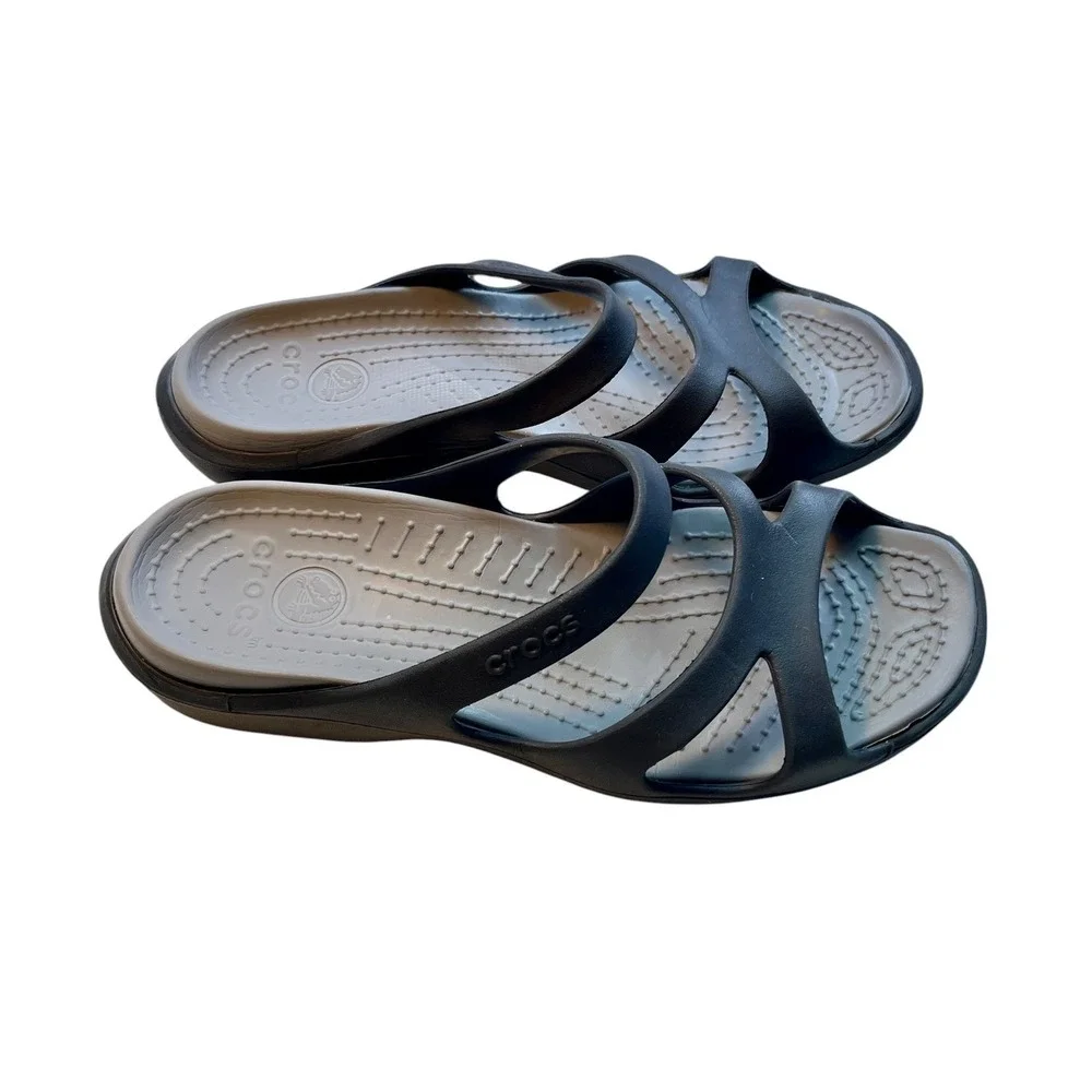 CROCS Meleen Twist Sandals 8 Black Strappy Comfort Slides Gorpcore Beach Pool